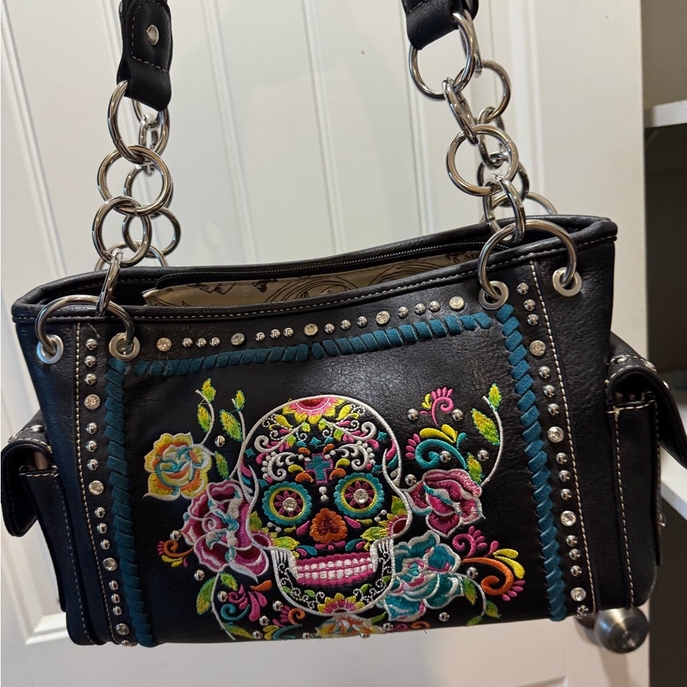 Montana West Black Shoulder Bag with Sugar Skull Design - Picture 3 of 4